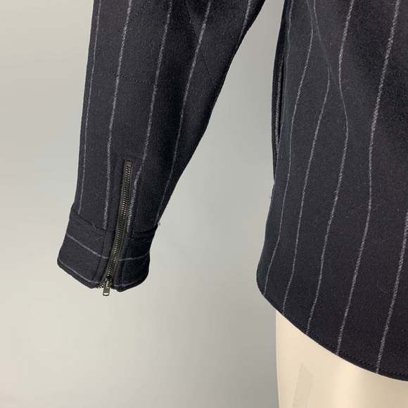CALIBRATE Navy Grey Chalkstripe Wool Blend Snaps Jacket - Picture 4 of 6